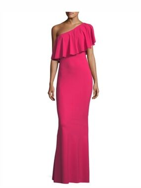 Chiara Boni Hot Pink One-Shoulder Ruffle Evening Gown